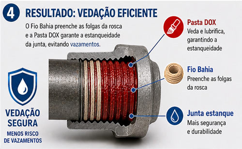Junta rosqueada com preenchimento completo entre filetes