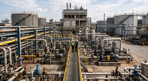 Instalação industrial com tubulações metálicas